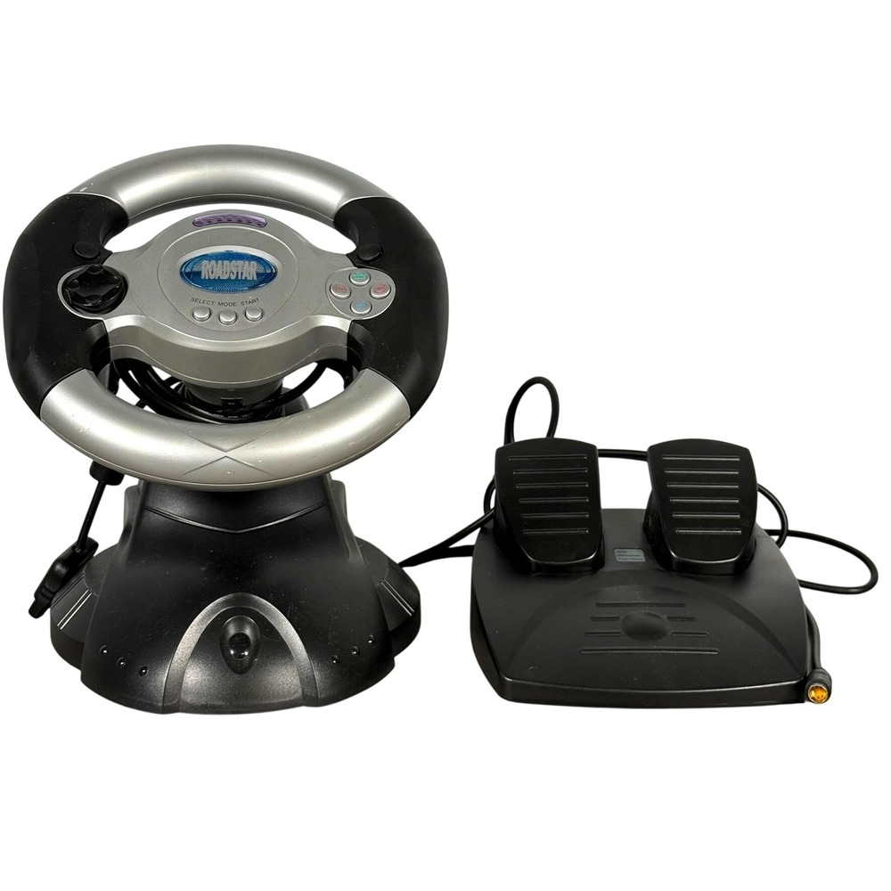 Roadstar PS2 Racing Wheel and Pedals Set for PlayStation 2 PSone Silver Black